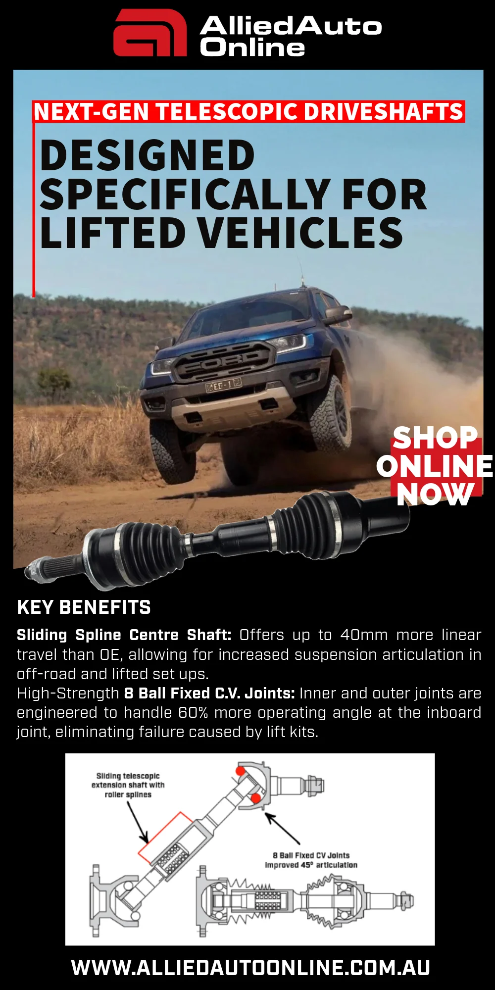2X Extending CV Drive Shaft for Toyota Hilux KUN26R GGN25R KZN185R 2005-2015 - Image 2